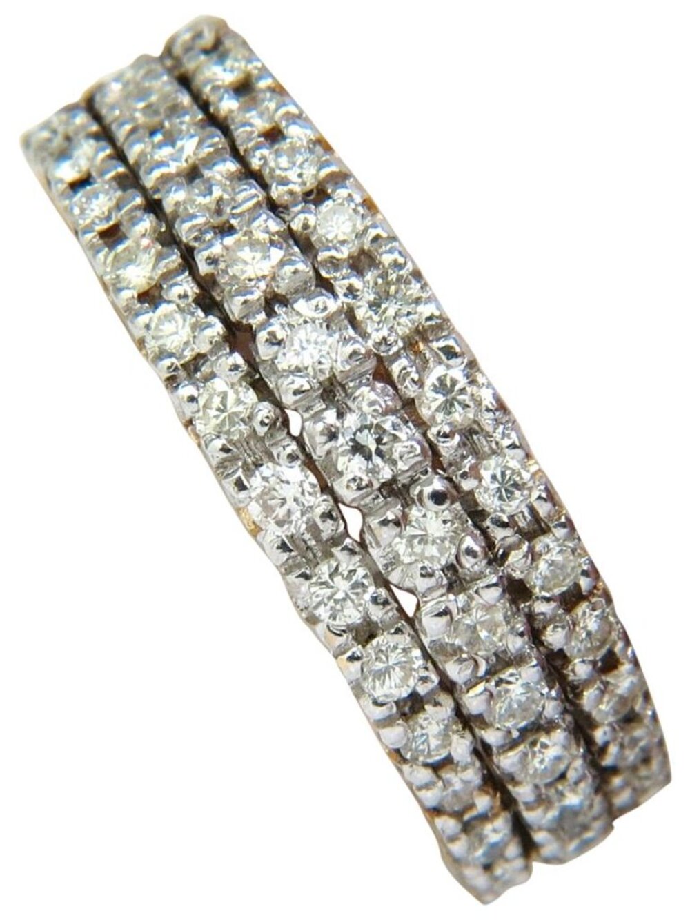 1.23CT NATURAL DIAMONDS BAND RING H/VS CLASSIC 3 ROWS 14KT GOLD*